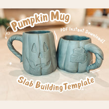 Load image into Gallery viewer, Pumpkin Mug Pottery Template for Slab Building/ 3 Sizes/ Instant PDF Download
